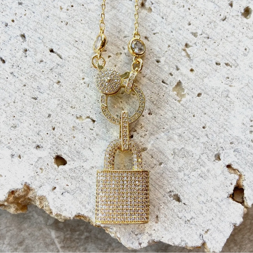 Gold Padlock Pendant Necklace